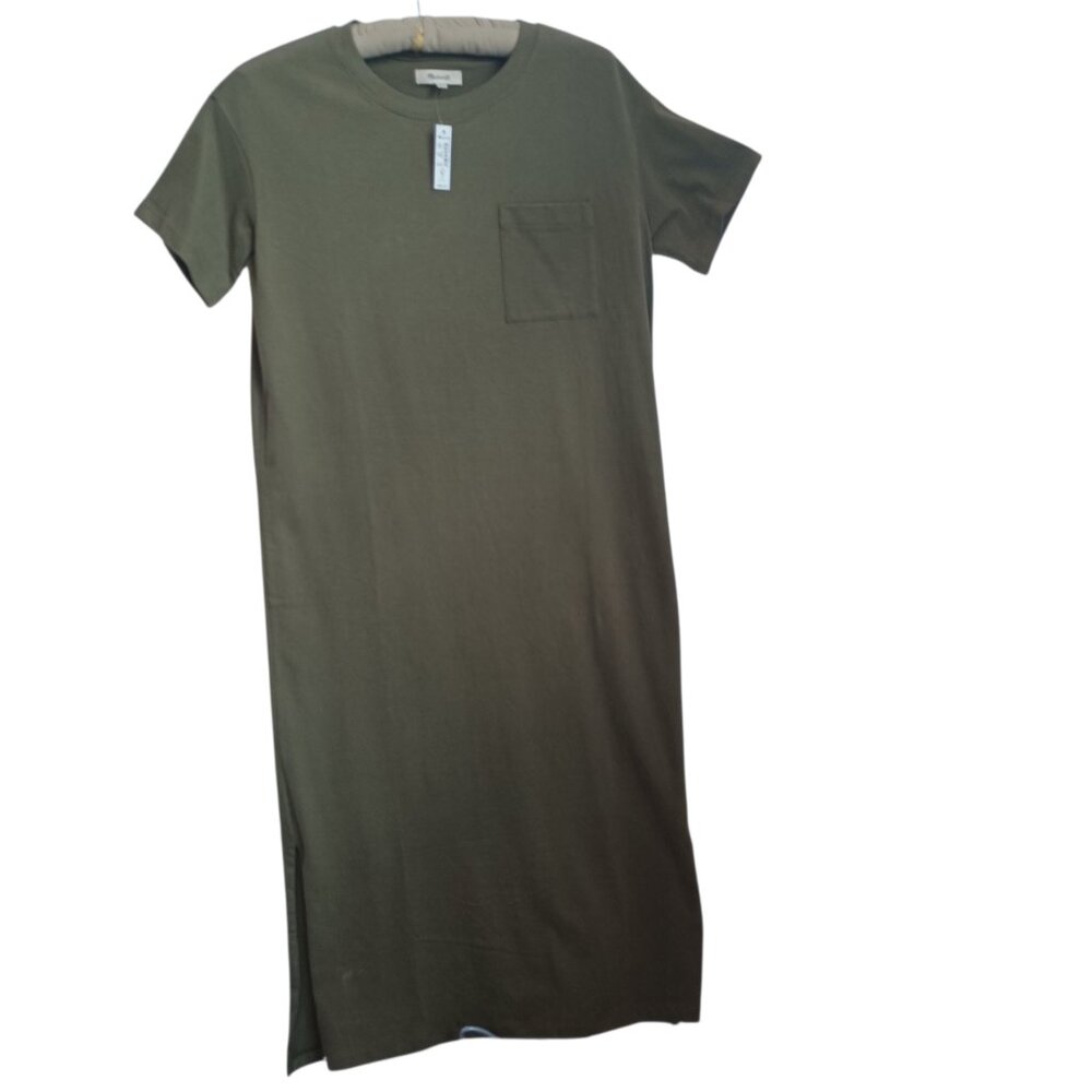 Madewell Dress Pocket Tee Shirt Olive Green Midi Pullover‎ Womens Small NEW